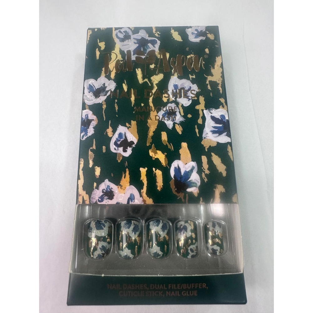 Red Aspen Nail Dashes Mikayla's Teal Romance Floral Gold Foil Press On Nails Set